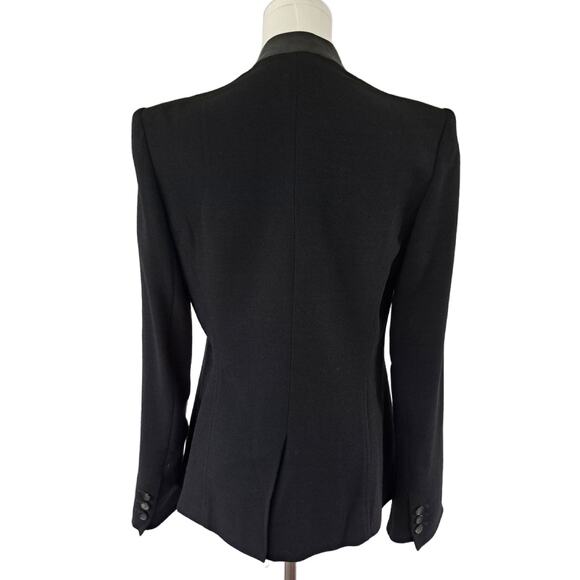 HELMUT LANG Black Leather-trim Wool Blend Crepe Blazer Jacket Size 4 Minimalist - Picture 2 of 9
